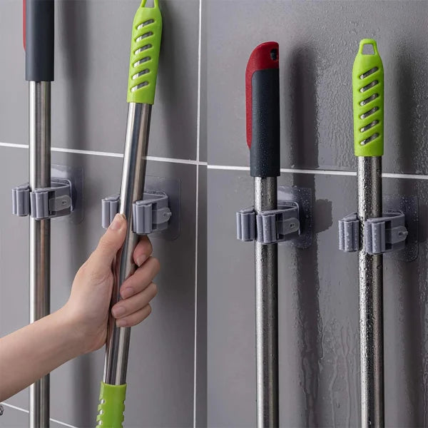 Wall-Mount Mop & Broom Holder – No-Drill, Self-Adhesive Organizer (Random colour)