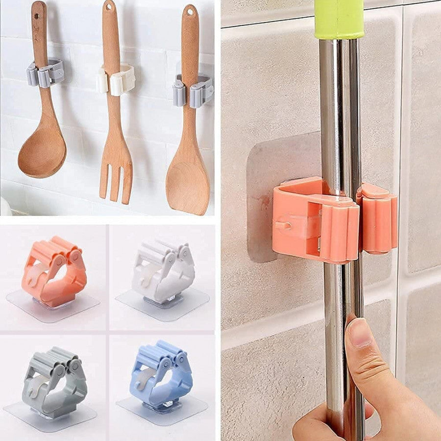 Wall-Mount Mop & Broom Holder – No-Drill, Self-Adhesive Organizer (Random colour)