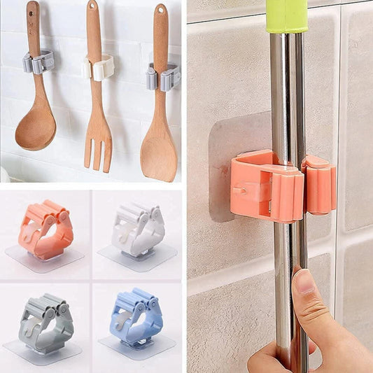 Wall-Mount Mop & Broom Holder – No-Drill, Self-Adhesive Organizer (Random colour)