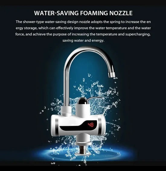 Water-saving foaming nozzle with digital display on a dark background