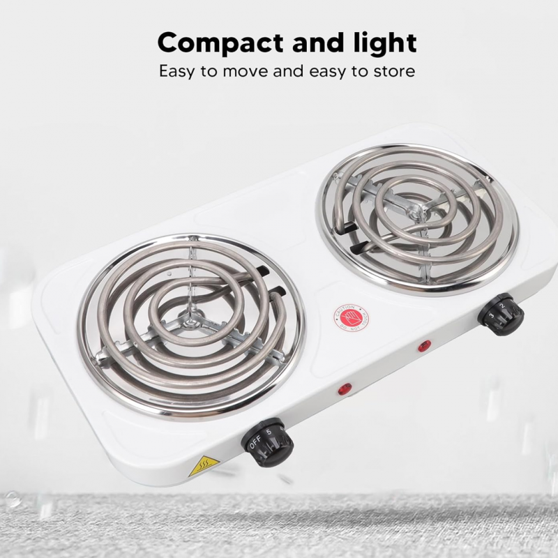 Compact portable stove with two burners on a white background