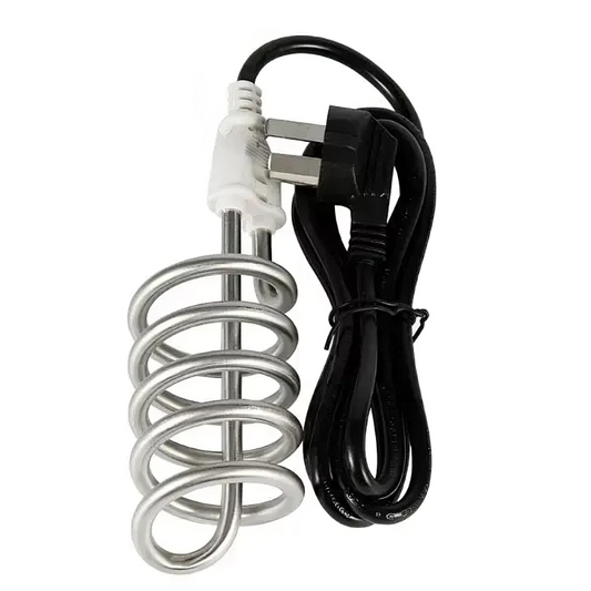 Coiled heating element with a power cord on a white background