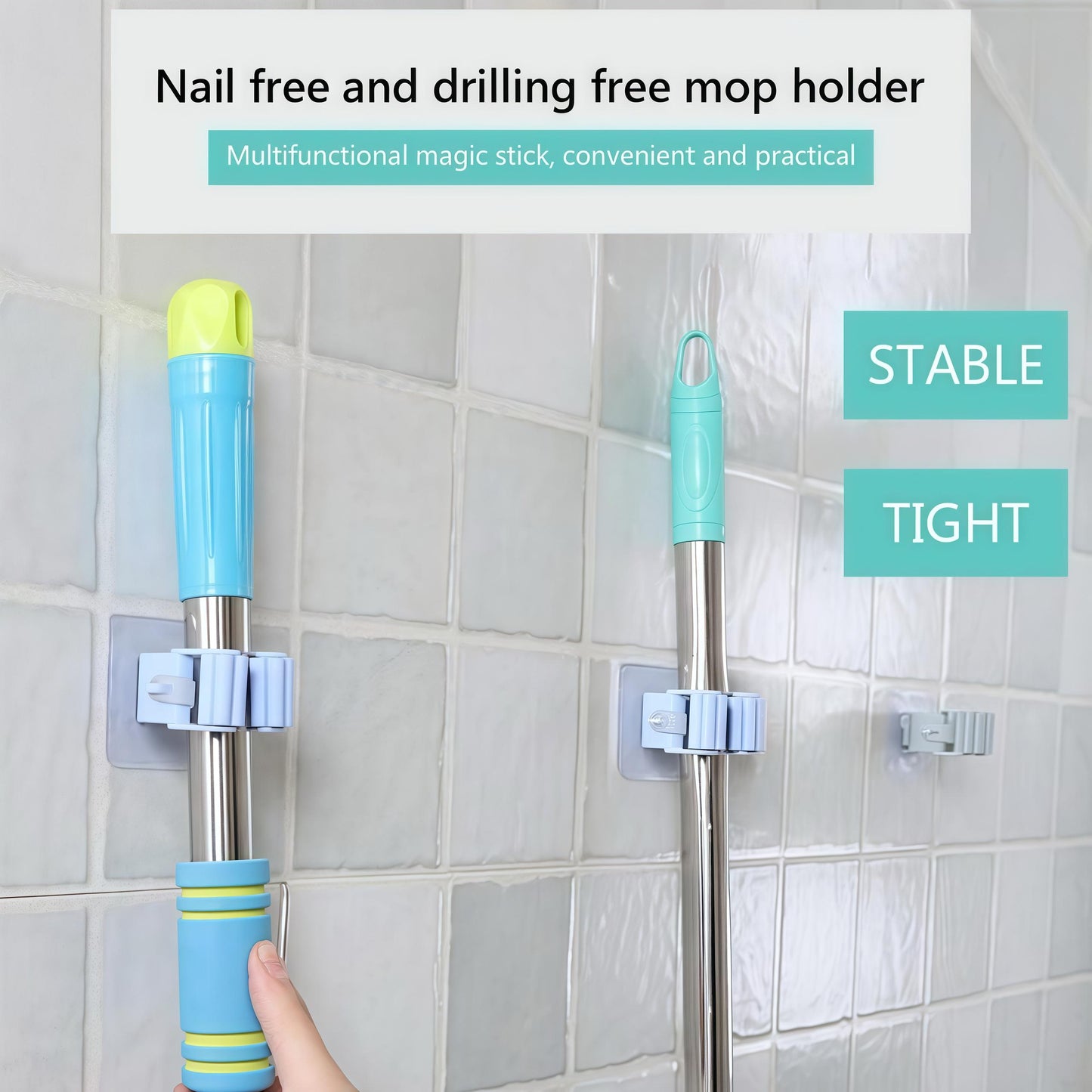 Wall-Mount Mop & Broom Holder – No-Drill, Self-Adhesive Organizer (Random colour)