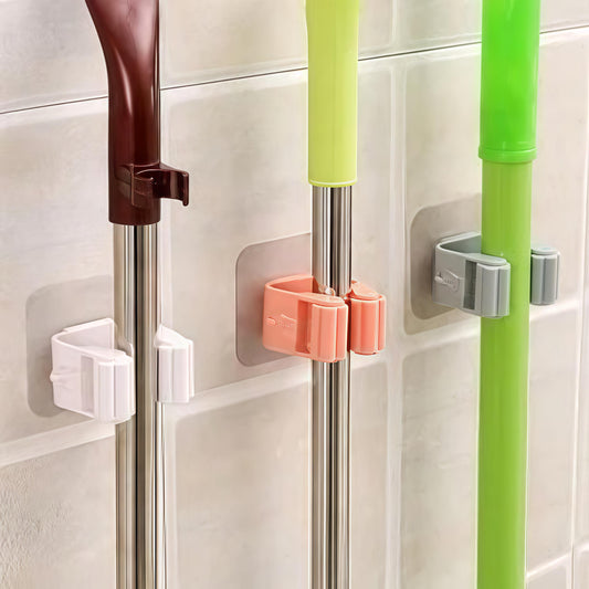 Wall-Mount Mop & Broom Holder – No-Drill, Self-Adhesive Organizer (Random colour)