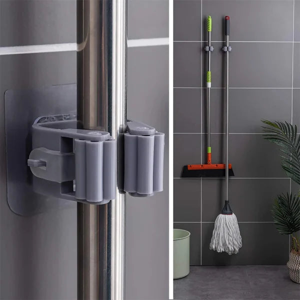 Wall-Mount Mop & Broom Holder – No-Drill, Self-Adhesive Organizer (Random colour)
